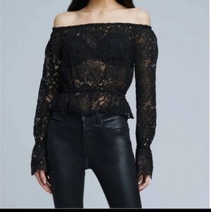 L'AGENCE Off-The-Shoulder Lace Top